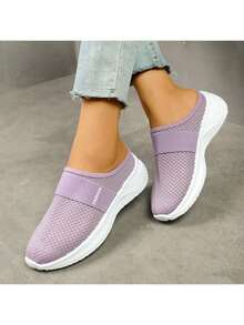 Women's Orthopedic Comfort Slip-On Sneakers - Arch Support With Skin-Friendly Foam, Breathable Knitted Fabric, All-Day Lightweight Walking Shoes, Non-Slip PVC Sole - Suitable For Nurses, Teachers, Standers And Runners, Orthopedic Shoes, Exquisite Pressure Relief Design, Beautiful Embroidery, Soft And Shockproof, Suitable For Long-Term Standing, Comfortable And Lightweight Women's Walking Sneakers, Women's Sports Casual Shoes - 紫色 - 查看 4