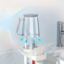 Space-Saving Toothbrush Holder With Cup - Free-Standing, Space-Saving Bathroom Organizer With Open Shelves, Cup Holder, And Toothpaste Storage, Multi-Layer Bathroom Storage Set - Space-Saving Dental Care Station With Toothbrush Holder And Cup, Made Of Heavy-Duty Plastic With Soft Colors (Mint Green, Sky Blue, White) - Multicolor - View 5