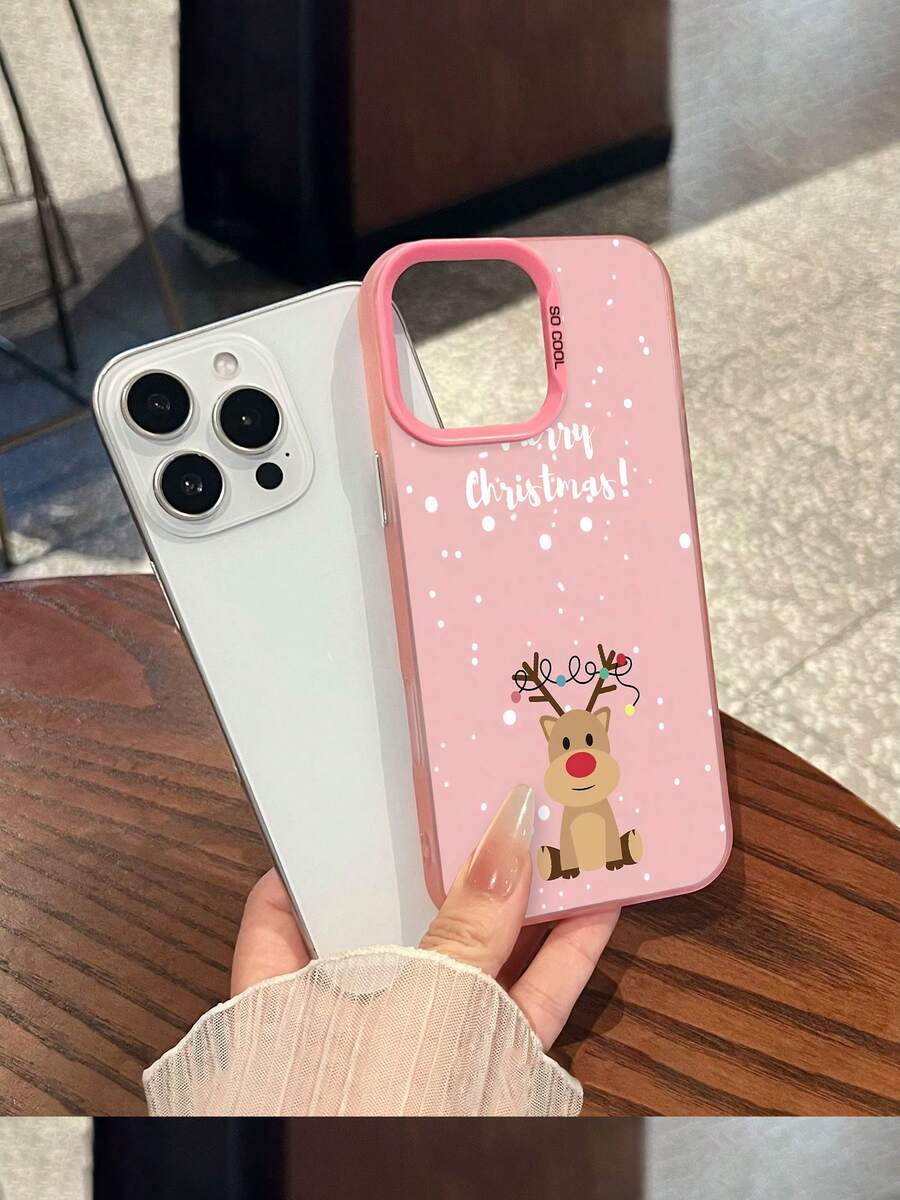 Funda para teléfono con diseño navideño de renos, compatible con teléfonos , 17, 16 Pro Max, 15 Pro Max, 13 y 12. Fabricada en TPU con un proceso de electrochapado de alta calidad que ofrece protección contra golpes y caídas. Un regalo ideal para familiares, amigos, seres queridos, parejas y para Navidad. - Rosa - Ver 1