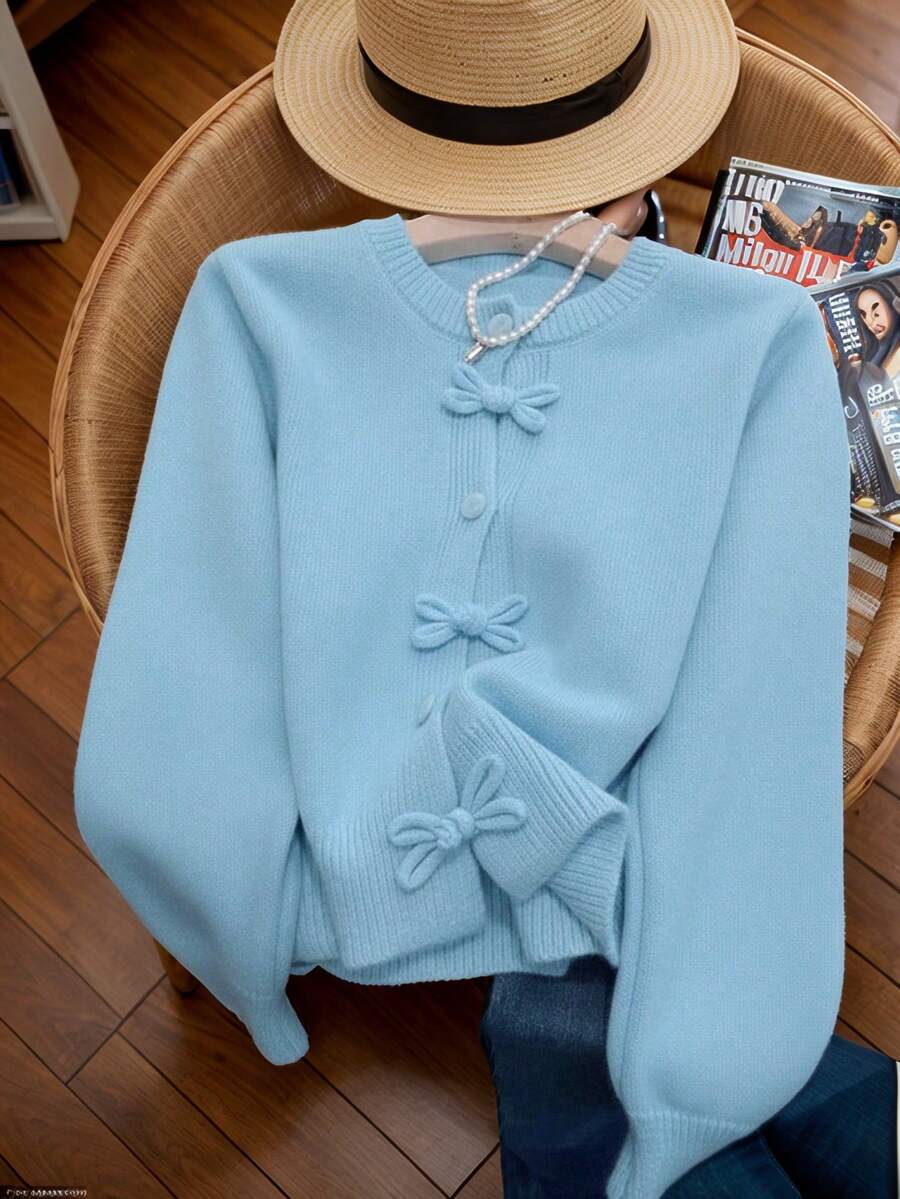 JIANHU Spring Butterfly Knit Cardigan, Short Design, Suitable For Petite Figure, Elegant Versatile, Create Fashionable Look - New Blue - View 1