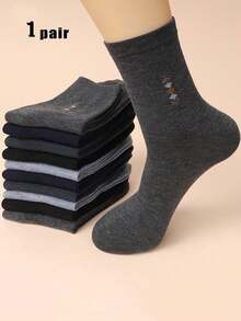 5 双男士经典纯色印花柔软透气舒适休闲商务正装中筒袜，适合秋季日常穿着 - 彩色 - 查看 9