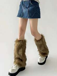 1 Pair Bare-Love Women's Faux Fur Leg Warmers, Plush Soft Furry Fluffy Winter Long Boot Cuff Wrist Covers Boots Sleeves, Cozy - Multicolor - View 16
