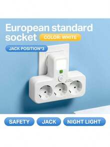 1 To 5 Outlet Adapter With Switch, Multifunctional Night Light, Multi-Port Power Strip, EU Plug 5 Sockets - EU E Type Plug(220-240V) - View 11