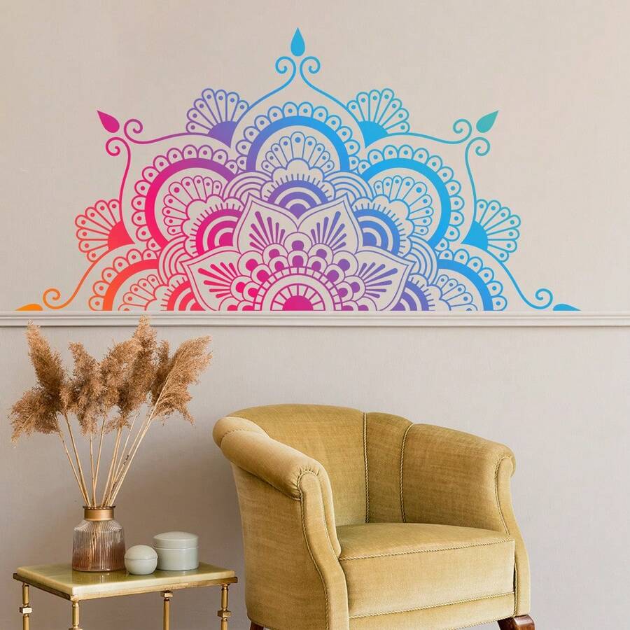 Eid Mubarak Colorful Mandala Flower Wall Sticker, Suitable For Living Room, Dining Room, Kitchen, Bedroom - Multicolor - View 1