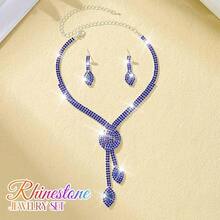 Conjunto de joyas de boda y fiesta formal de Unicra con cristales de strass, collar y aretes, para mujeres y novias, color azul - Azul - Ver 3