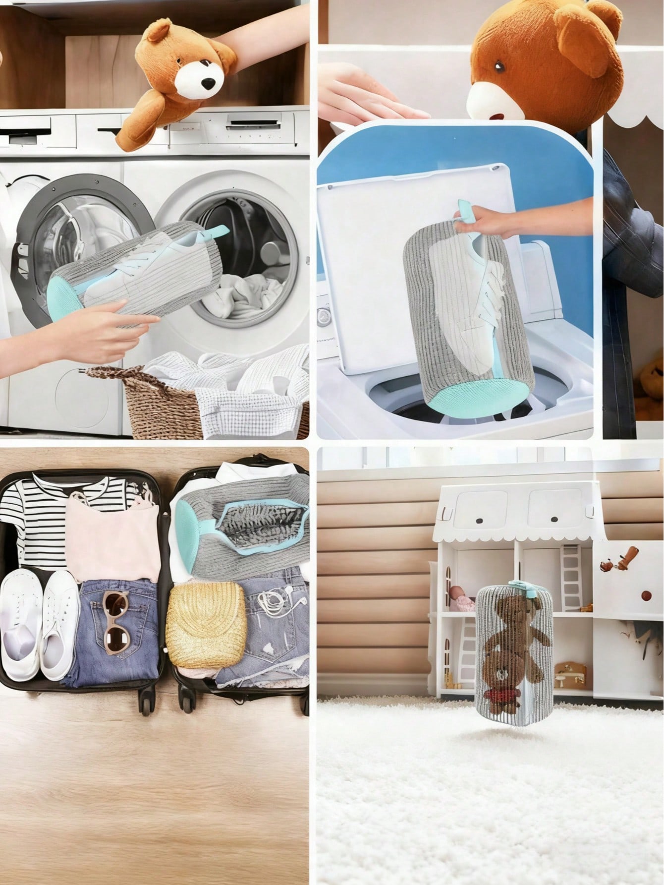 كيس غسيل أحذية قابل لإعادة الاستخدام 360 درجة، مصم...