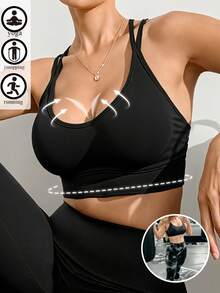 Áo ngực thể thao Soft Well Black Cross Back dành cho nữ tập luyện Yoga, chống rung, nâng ngực, địa điểm thể thao - màu đen - Xem 5