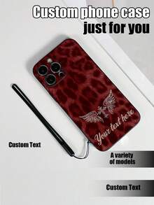 1pc Black TPU Customizable Text, Leopard Print Pattern Shockproof Phone Case And 1pc Black Silicone Lanyard, Compatible With Apple///OPPO/Galaxy Phones - Multicolor - View 2