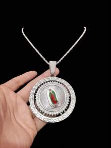 1件时尚经典圣母玛利亚造型吊坠，搭配13毫米全镶钻链，男女皆宜的嘻哈摇滚街头风格圣母玛利亚吊坠项链，朋克复古项链，适合日常佩戴或派对，情人节礼物，两种链长可选 - 銀色 - 查看 8