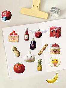 53pcs Funny Food Stickers With Hilarious Expressions And Playful Poses, Customizable, Waterproof Vinyl Material, Suitable For Fridge, Lunchbox, Bringing Joy And Laughter - Multicolor - View 6