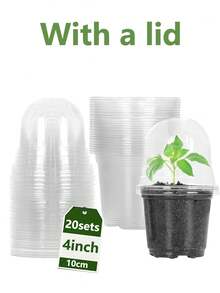 3.5/4/5/6.5-Inch Plant Nursery Pots With Humidity Domes Clear Seedling Pots With Lids, Small Seed Starters, Plastic Cups Planting Tools Set - Clear - View 16