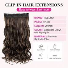 20inch 1-Pack 3/4 Full Head Curly Wave Clips In On Synthetic Hair Extensions HE008 Hair Pieces For Women 5 Clips 4.5 Oz Per Piece - Chocolate Brown With Highlights,ChocolateBrownwithHighlights - 巧克力棕色高光 - 查看 3
