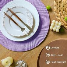 FunWheat Round Braided Placemats Set Of 8 Table Mats For Dining Tables Woven Washable Non-Slip Place Mats 15 Inch(Lavender Purple,8pcs),LilacPurple15inchessetof8 - Ungu Lilac15 inci set isi 8 - View 5
