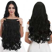 16inch 1-Pack 3/4 Full Head Curly Wavy Clips In On Synthetic Hair Extensions HE008 Hairpieces For Women 5 Clips 3.9 Oz Per Piece - Natural Black,NaturalBlack - 自然黑 - 查看 1
