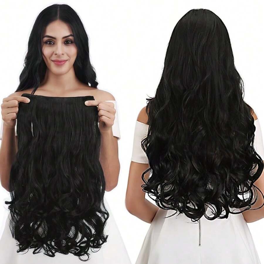 16inch 1-Pack 3/4 Full Head Curly Wavy Clips In On Synthetic Hair Extensions HE008 Hairpieces For Women 5 Clips 3.9 Oz Per Piece - Natural Black,NaturalBlack - 自然黑 - 查看 1