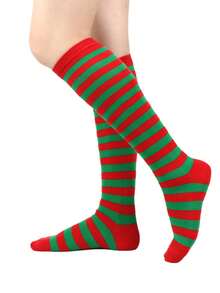 1 Pair Striped Over-The-Knee Christmas Socks, Holiday Performance Knee-High Socks, Knitted Fabric, Suitable For Children Aged 7-14, Great For Holiday Gifts - Multicolor - View 10