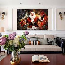 1 pieza de póster impreso en lienzo de Navidad, Feliz Navidad, Santa Claus y saludo, decoración de arte mural perfecta para él y su regalo - Enmarcado - transparente - Ver 9