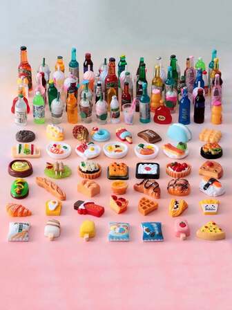 5/20/30/50 Pcs Random Style Resin Miniature Simulated Food & Bottle, Random Color DIY Hair Clips, Phone Cases, Refrigerator Magnets, Dollhouse Decor, Jewelry Making Supplies