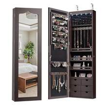 Espejo Organizador con LED,120CM Espejos para Puerta con Joyero,Espejo Joyero,Espejos Organizador de Joyeria,6 Cajas de Almacenamiento 120 * 37 * 8.7CM - Marrón - Ver 1