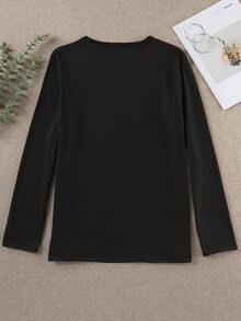 Disney Minnie Mouse Series Graphic Print Casual Long Sleeve T-Shirt, Stretchy, Opaque, Easy Care Fabric, Suitable For Everyday Wear - Black - View 2