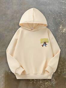 1件青少年男孩活力趣味卡通文字图案卫衣，单人款，适合学校活动。 - 杏色 - 查看 2