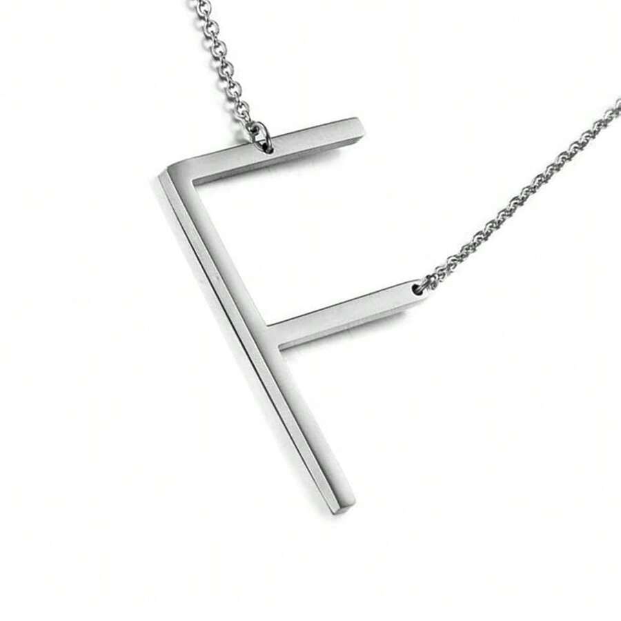 MOMOL Sideways Initial Necklace 18K Gold Plated Stainless Steel Large Big Letters Pendant Necklace Script Name Monogram Necklaces For Women,F - f - 查看 1
