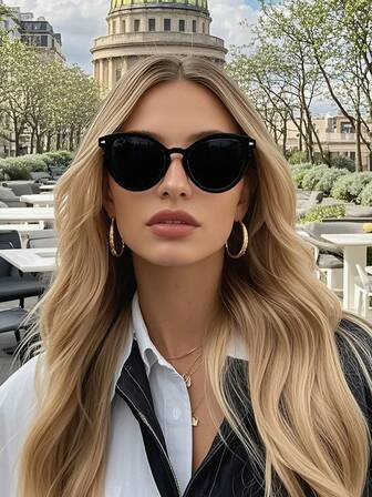 Women's Retro Cat-Eye Shades - Black Plastic Frame Classic Fashion Glasses For Ladies, Sun-Shading Eyewear, Ideal For Outdoor Travel, Beach Trips & Daily Styling