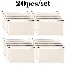 5/10/20/50 pièces Sacs à fermeture éclair en coton vierge DIY Sacs de rangement pour maquillage, cosmétiques, articles de toilette, papeterie, cadeaux - Beige - Voir 21