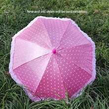1pc 30cm Long Handle Polka Dot Edged Umbrella, Dance Prop Umbrella, Player Umbrella, Cute Lace Umbrella, Photography Prop, Popular Scenic Spot Item, Pearlescent Dot Mini Umbrella, Creative Waterproof Pearlescent Dot Umbrella