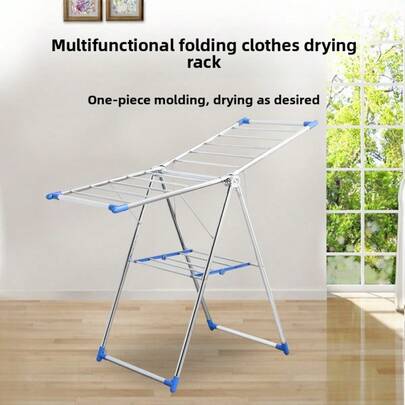 Freestanding Clothes Drying Rack, Multi-Functional, Foldable Hanger, X-Shaped, Suitable For Balconies And Indoor Use, No Assembly Required, Wing-Shaped Hanger, Made Of Stainless Steel,