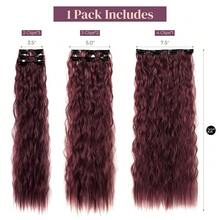 Clip In Hair Extensions, 6PCS Curly 24inch Long Synthetic Clip On Hairpiece For Women-Burgunry,Burgunry - 勃根地 - 查看 3