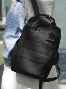 Classic Backpack, Solid Color, Multi-Pocket, Suitable For Traveling, Sightseeing, Vacation - Black - View 2