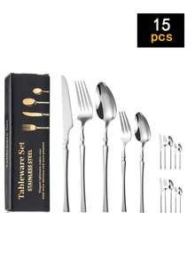 15/30/40pcs Stainless Steel Cutlery Set, Knife Fork Spoon Flatware Set, Western Style Tableware Set, Suitable For Home Kitchen, Restaurant, Hotel, Wedding, Kitchen Utensils Set - Silver - View 8