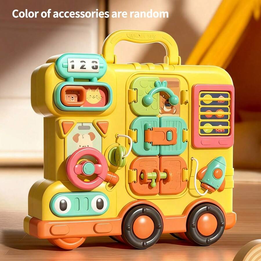 1pc Multifunctional Busy Board Montessori Educational Toy, Fine Motor Skills Toy Car, Baby's Birthday Christmas Gift (All Parts Colors And Patterns Are Random)