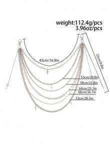 1pc Fashionable Street Hip Hop Jeans For Men, Featuring Cross Pendant, Pant Chain, Backpack Charm, Metal Waist Chain, Suitable For Daily Commute, Campus Style, Outdoor, Street Wear, Halloween, Autumn/Winter, Holiday Gift - Color Mixing - View 11