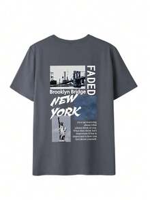 Women's New Simple Cute Pattern Casual Vacation Style Loose Versatile Round Neck Short Sleeve T-Shirt, Fashionable Everyday Top, Suitable For Daily Vacation Wear - Dark Grey - View 7