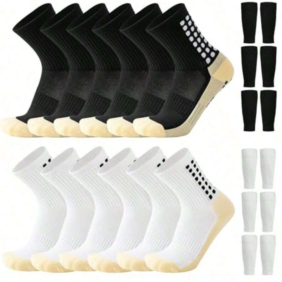 Calcetines para Hombre - 6 Calcetines de Fútbol y 6 Becerro Mangas Combinación - Calcetas Deportivas Antideslizantes y Transpirables para Basquetbol Beisbol Running Gym - como en la foto - Ver 1