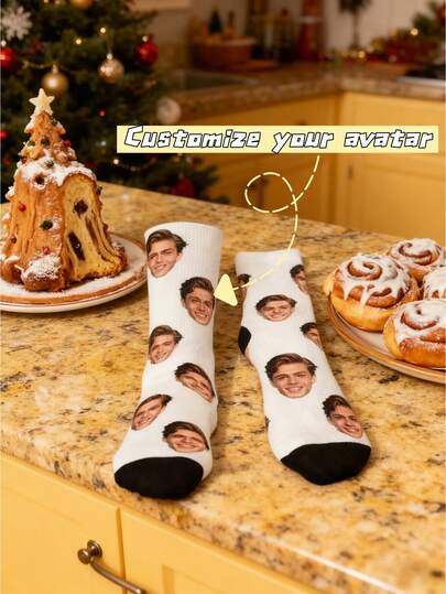 1Pc Custom Photo Christmas Socks – Personalize With Your Image, Fun And Cozy Holiday Design, Great For Christmas Gifts, Family Gatherings, And Creating Warm Holiday Memories
