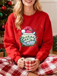 Sweatshirt para Mujer con estampado de bola de golf y gorro navideño, ideal para fiestas navideñas y regalos, cómoda y stylish para el invierno - Rojo - Ver 1