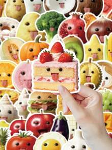 53pcs Funny Food Stickers With Hilarious Expressions And Playful Poses, Customizable, Waterproof Vinyl Material, Suitable For Fridge, Lunchbox, Bringing Joy And Laughter - Multicolor - View 3