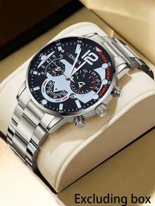 3pcs/Set Men's Fashion Quartz Watch Set, Zinc Alloy Case, Stainless Steel Strap, Electronic Movement, Pointer Display - Ideal Gift For Valentine's Day, Easter, Eid Al-Adha, Birthday, Christmas - Multicolor - View 5