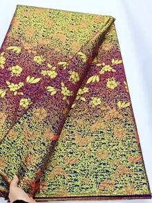 5 Yards/Pc African Jacquard Fabric, Floral Pattern Gold-Plated Lace Fabric, High-Quality Nigerian Sewing Lace Fabric, Fashion Handicraft Material, Suitable For Party Dress, Wedding Gown Sewing, Shiny Fabric, French Red & Blue - Nhiều màu - Xem 1