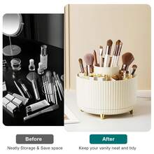 360° Rotate Makeup Brush Holder Organizer, Makeup Organizers Countertop, Makeup Organization And Skincare Storage For Vanity, Desktop, Bathroom - White - View 3