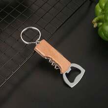 3-In-1 Stainless Steel & Wooden Handle Bottle Opener, Wine & Beer Bottle Opener, Durable Metal Construction Keychain, Suitable For Bar, Restaurant, Christmas, Birthday, Anniversary And Special Occasions - Apricot - View 8