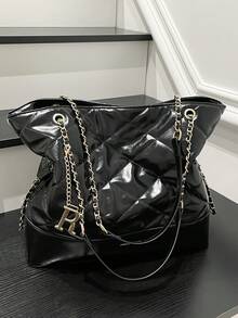 Large Bag Chain Fashion Bag 2025 New High-End Single Shoulder Large Capacity Handbag Commuter Tote Bag - Black - View 3
