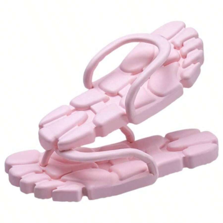 Foldable Travel Shower Shoes With Holes, Dry Quickly Non Slip Bath Slippers, Portable Hotel Lightweight Sandals Spa Nail Salon Beach Pool Gym - 女款 8.5-9 號/男款 7-8 號 + 粉紅人字拖 - 查看 1