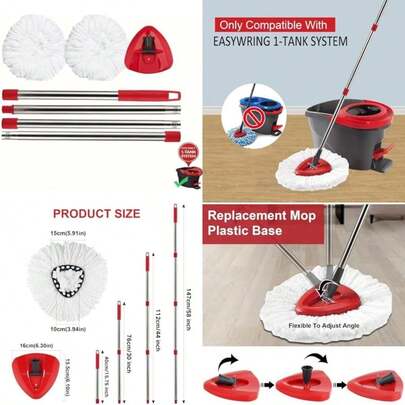 Home Times 1 Kit de Cabeza de fregona giratoria, Compatible con la fregona giratoria easywring de Microfibra o - Cedar, 2 Cabezas de Cambio de fregona, 1 Mango de fregona, 1 Base de Escoba(default)