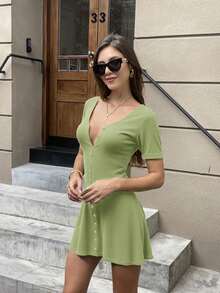 FOR BEAUTY 春夏新款优雅休闲街头风森林美学短款纯色开衫毕业礼服、沙滩装、音乐节轻盈连衣裙，适合狂欢节、新年、情人节等场合。 - 綠色 - 查看 3