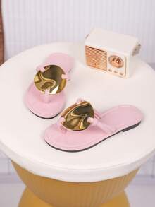 1 Pair Kids' Fashionable Casual Cute Anti-Slip Durable Outdoor Metal Buckle Sandals, Children Beach Slippers - Pink - View 4