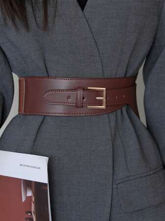 1件装女士腰带，黑色复古宽款简约腰带装饰，适用于外套、夹克、毛衣，用途广泛